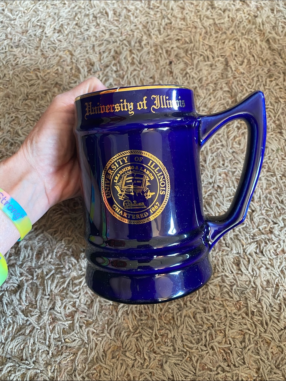 Cobalt Blue Ceramic Mug with Gold Seal